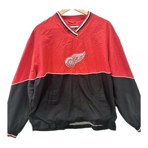 VTG Detroit Red Wings NHL Pullover L Windbreaker Jacket Red Black Embroidered